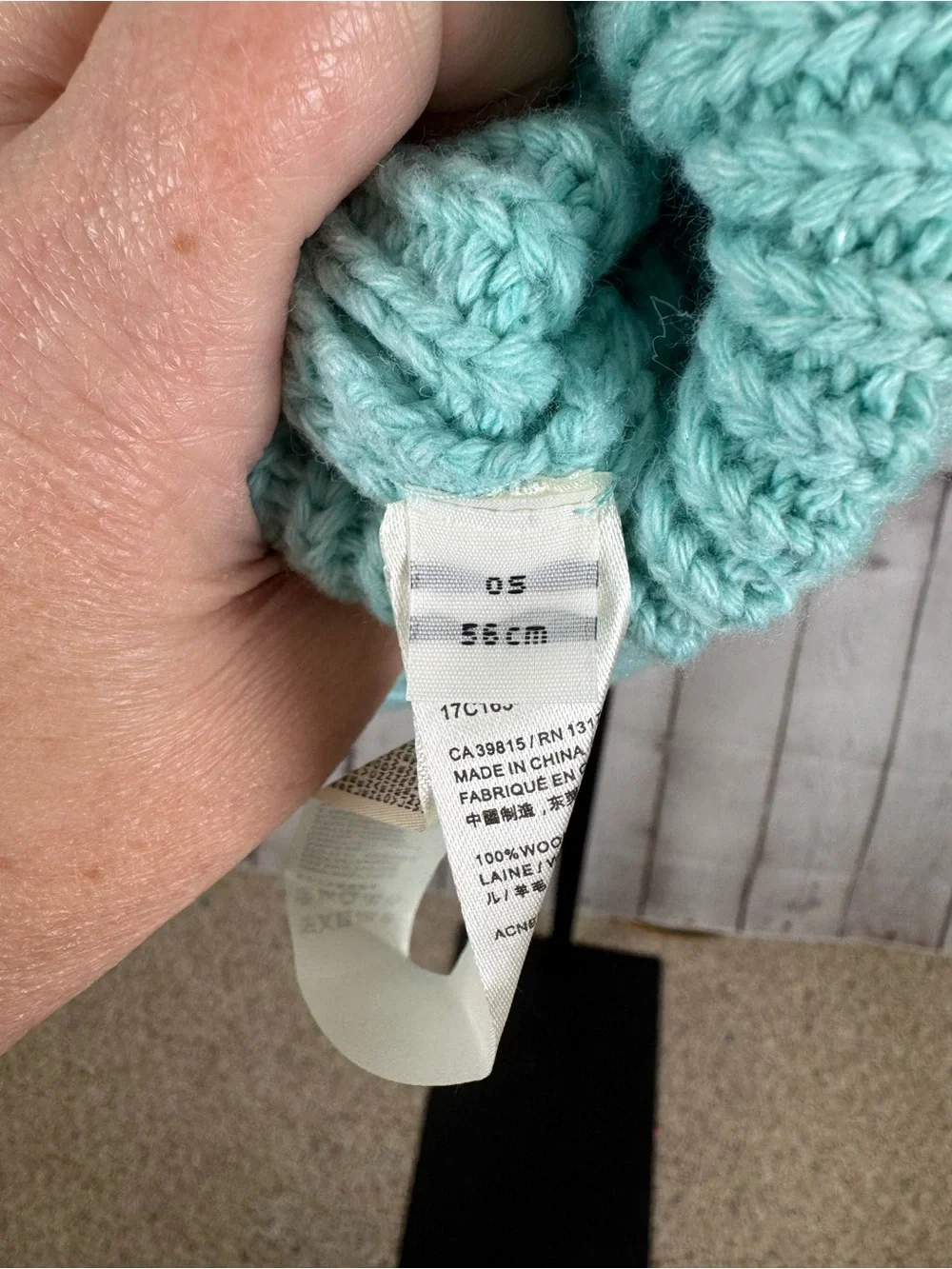 Acne Studios Pansy Face Lambswool Ribbed Knit Beanie Aqua Color